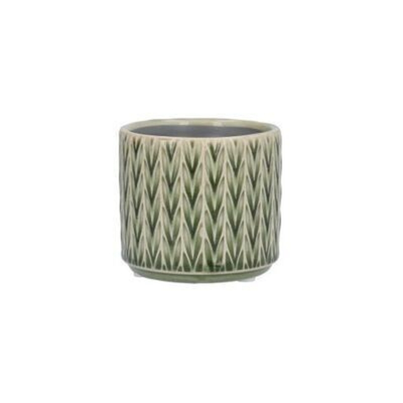 Ceramic pot cover in green staghorn design. The perfect addition to your home or garden for Spring. By Gisela Graham.
